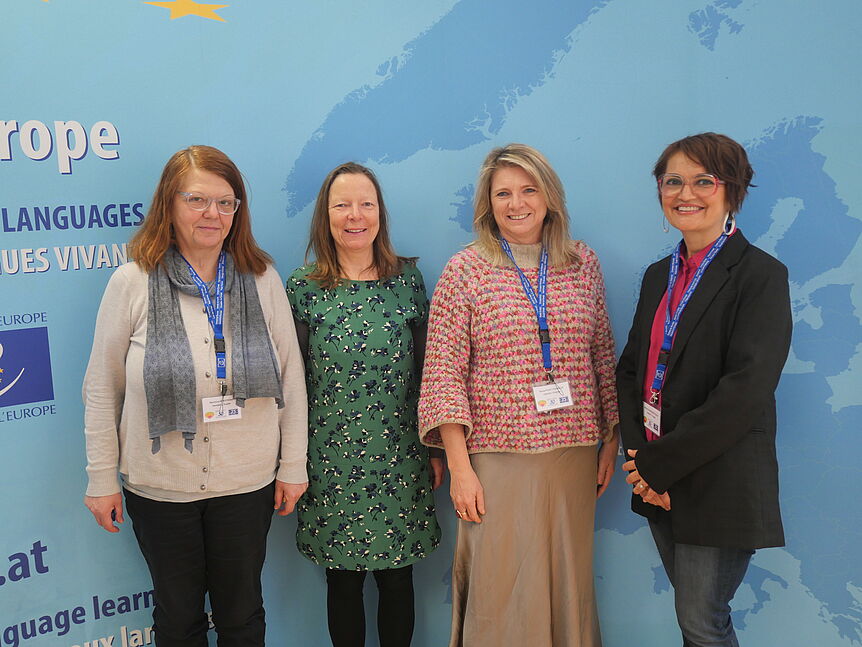 Am Bild die Projektmitglieder Kenia Puig I Planella (Irland), Nermina Wikström (Finnland), Eva Vetter (Österreich), Miranda Karjagdiu (Türkei)